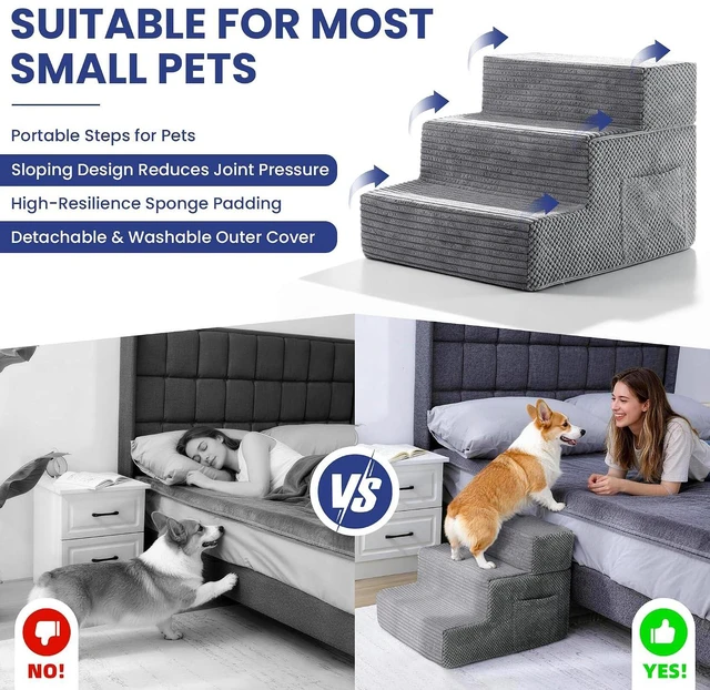 Alt view image 5 of 7 - Dog Stairs for Small Dogs, 3-Step Dog Ramp for Bed 13.7" H, Dogs Steps for Bed, Couch, Pet Stairs with Non-Slip Bottom Design,High Density Foam Portable Pet Steps, Grey