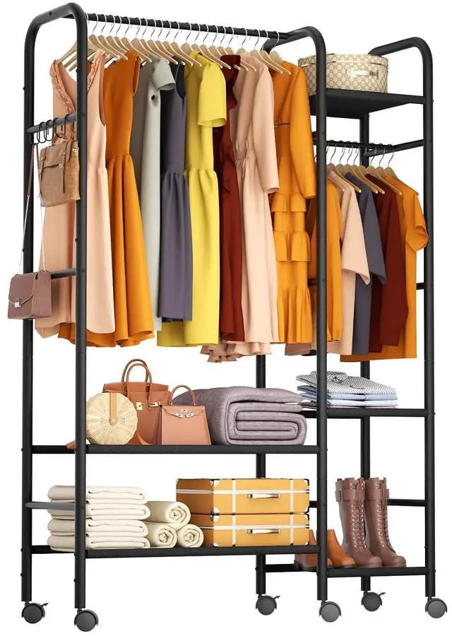 Main image of Korfile Portable Closets For Hanging Clothes,Wardrobe Closet Racks For Hanging Clothes,Sturdy Clothes Rack Heavy Duty,5-Tier Metal Freestanding Clothing Racks With Shelves, 45" X 16" X 69"
