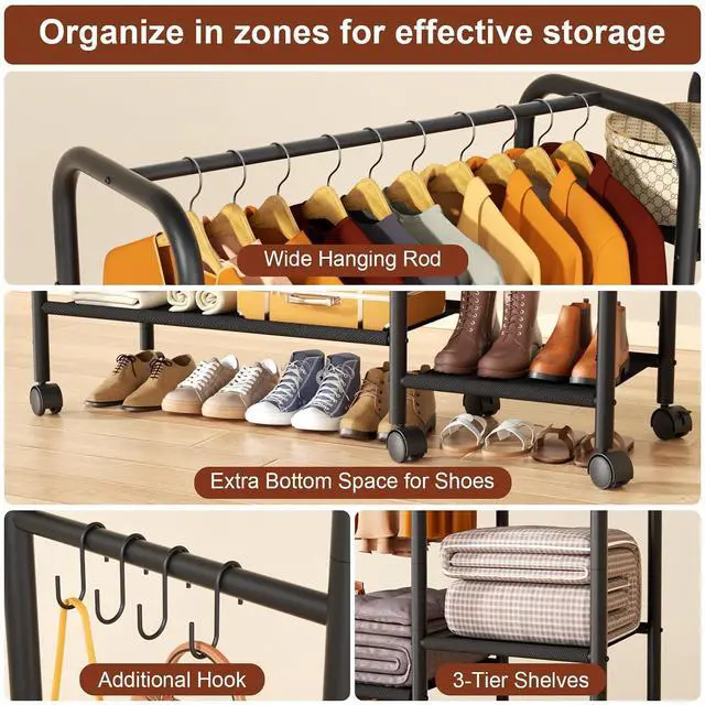 Alt view image 7 of 7 - Korfile Portable Closets For Hanging Clothes,Wardrobe Closet Racks For Hanging Clothes,Sturdy Clothes Rack Heavy Duty,5-Tier Metal Freestanding Clothing Racks With Shelves, 45" X 16" X 69"