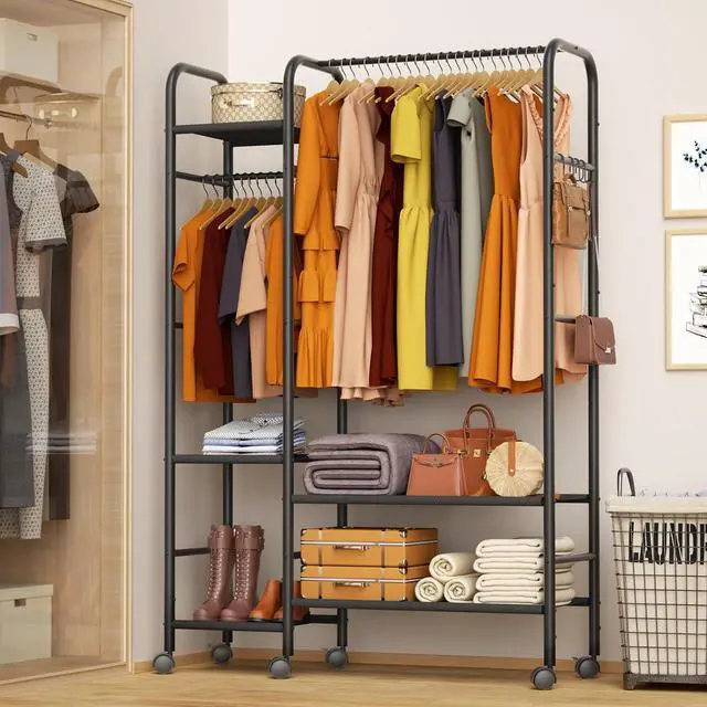 Alt view image 5 of 7 - Korfile Portable Closets For Hanging Clothes,Wardrobe Closet Racks For Hanging Clothes,Sturdy Clothes Rack Heavy Duty,5-Tier Metal Freestanding Clothing Racks With Shelves, 45" X 16" X 69"