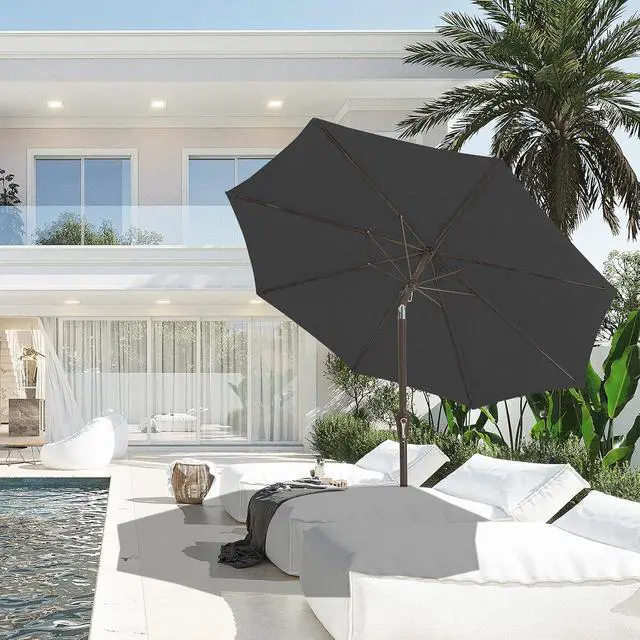 Alt view image 4 of 7 - JEAREY 9FT Outdoor Patio Umbrella Outdoor Table Umbrella with Push Button Tilt and Crank, Market Umbrella 8 Sturdy Ribs UV Protection Waterproof for Garden, Deck, Backyard, Pool (Black)