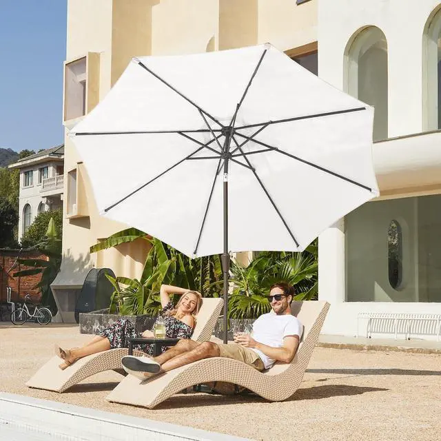 Alt view image 4 of 7 - JEAREY 9FT Outdoor Patio Umbrella Outdoor Table Umbrella with Push Button Tilt and Crank, Market Umbrella 8 Sturdy Ribs UV Protection Waterproof for Garden, Deck, Backyard, Pool (Creamy-white)