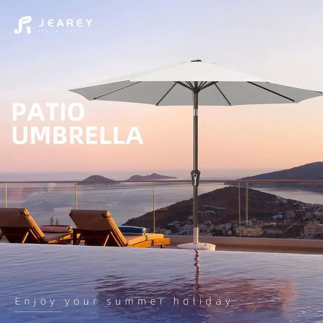 Alt view image 7 of 7 - JEAREY 9FT Outdoor Patio Umbrella Outdoor Table Umbrella with Push Button Tilt and Crank, Market Umbrella 8 Sturdy Ribs UV Protection Waterproof for Garden, Deck, Backyard, Pool (Creamy-white)