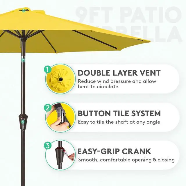 Alt view image 2 of 7 - JEAREY 9FT Outdoor Patio Umbrella Outdoor Table Umbrella with Push Button Tilt and Crank, Market Umbrella 8 Sturdy Ribs UV Protection Waterproof for Garden, Deck, Backyard, Pool (Yellow)