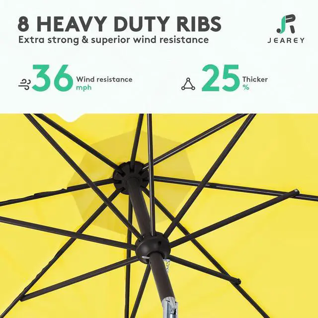 Alt view image 5 of 7 - JEAREY 9FT Outdoor Patio Umbrella Outdoor Table Umbrella with Push Button Tilt and Crank, Market Umbrella 8 Sturdy Ribs UV Protection Waterproof for Garden, Deck, Backyard, Pool (Yellow)