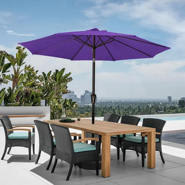 Alt view image 4 of 7 - JEAREY 9FT Outdoor Patio Umbrella Outdoor Table Umbrella with Push Button Tilt and Crank, Market Umbrella 8 Sturdy Ribs UV Protection Waterproof for Garden, Deck, Backyard, Pool (Dark Purple)