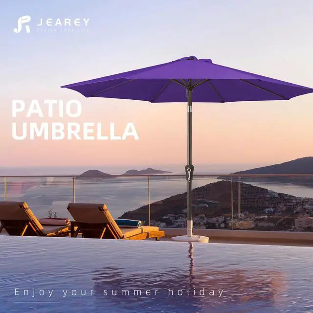 Alt view image 7 of 7 - JEAREY 9FT Outdoor Patio Umbrella Outdoor Table Umbrella with Push Button Tilt and Crank, Market Umbrella 8 Sturdy Ribs UV Protection Waterproof for Garden, Deck, Backyard, Pool (Dark Purple)