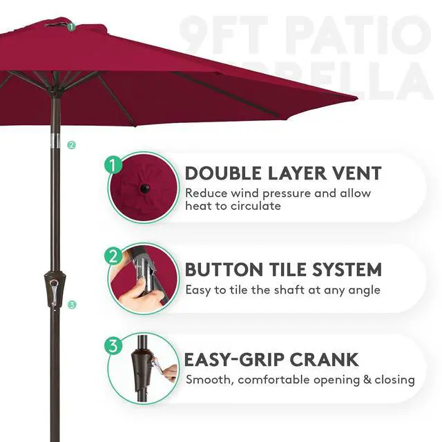 Alt view image 2 of 7 - JEAREY 9FT Outdoor Patio Umbrella Outdoor Table Umbrella with Push Button Tilt and Crank, Market Umbrella 8 Sturdy Ribs UV Protection Waterproof for Garden, Deck, Backyard, Pool (Brick Red)