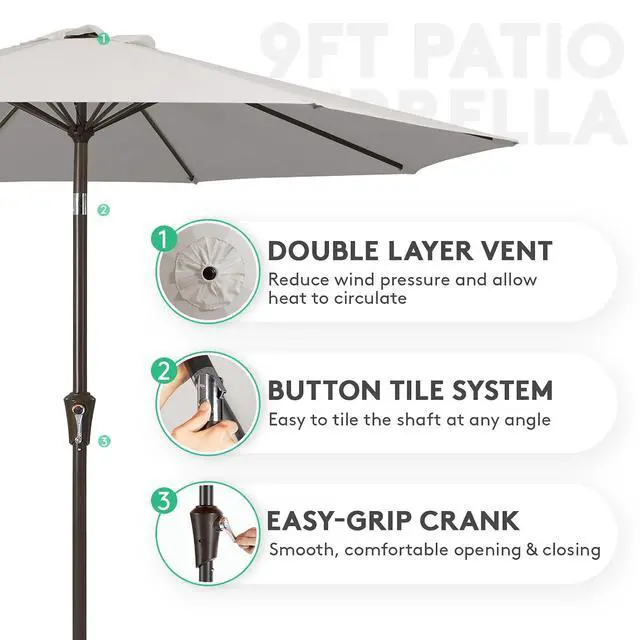 Alt view image 2 of 7 - JEAREY 9FT Outdoor Patio Umbrella Outdoor Table Umbrella with Push Button Tilt and Crank, Market Umbrella 8 Sturdy Ribs UV Protection Waterproof for Garden, Deck, Backyard, Pool (Fog Gray)