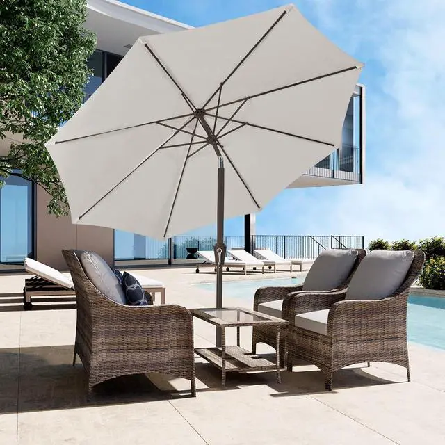 Alt view image 4 of 7 - JEAREY 9FT Outdoor Patio Umbrella Outdoor Table Umbrella with Push Button Tilt and Crank, Market Umbrella 8 Sturdy Ribs UV Protection Waterproof for Garden, Deck, Backyard, Pool (Fog Gray)