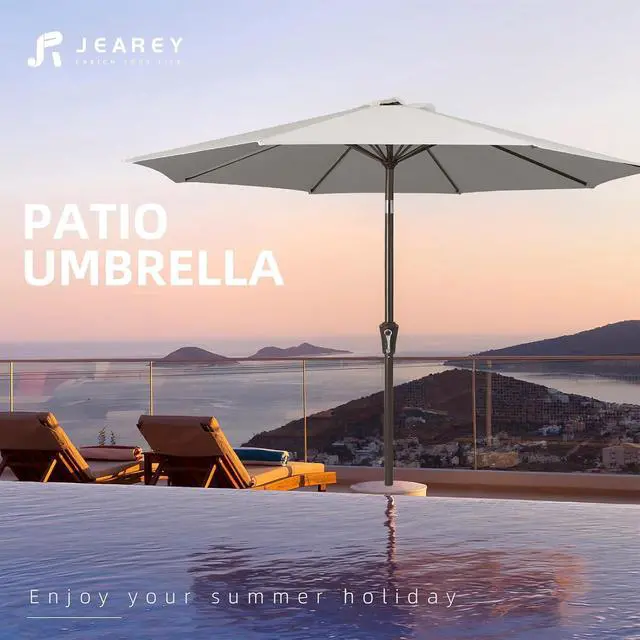 Alt view image 7 of 7 - JEAREY 9FT Outdoor Patio Umbrella Outdoor Table Umbrella with Push Button Tilt and Crank, Market Umbrella 8 Sturdy Ribs UV Protection Waterproof for Garden, Deck, Backyard, Pool (Fog Gray)