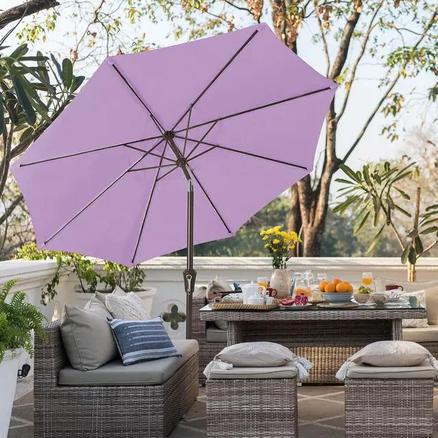 Alt view image 4 of 7 - JEAREY 9FT Outdoor Patio Umbrella Outdoor Table Umbrella with Push Button Tilt and Crank, Market Umbrella 8 Sturdy Ribs UV Protection Waterproof for Garden, Deck, Backyard, Pool (Taro Purple)