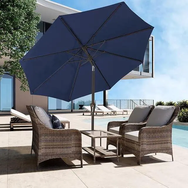 Alt view image 2 of 7 - JEAREY Outdoor Patio Umbrella 9FT Outdoor Table Umbrella with Push Button Tilt and Crank, Market Umbrellas 8 Sturdy Ribs UV Protection Waterproof for Garden, Deck, Pool (Purplish Blue)