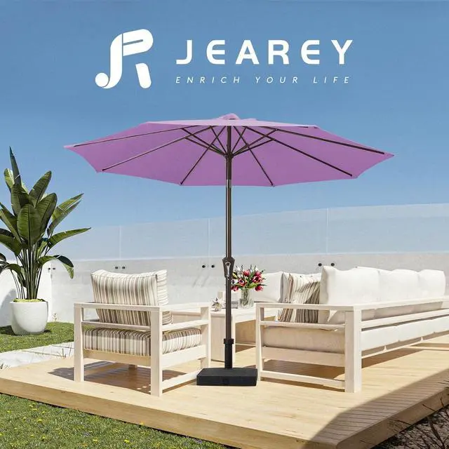 Alt view image 6 of 7 - JEAREY 9FT Outdoor Patio Umbrella Outdoor Table Umbrella with Push Button Tilt and Crank, Market Umbrella 8 Sturdy Ribs UV Protection Waterproof for Garden, Deck, Backyard, Pool (Taro Purple)
