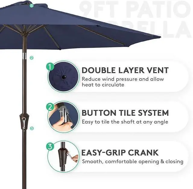 Alt view image 4 of 7 - JEAREY Outdoor Patio Umbrella 9FT Outdoor Table Umbrella with Push Button Tilt and Crank, Market Umbrellas 8 Sturdy Ribs UV Protection Waterproof for Garden, Deck, Pool (Purplish Blue)