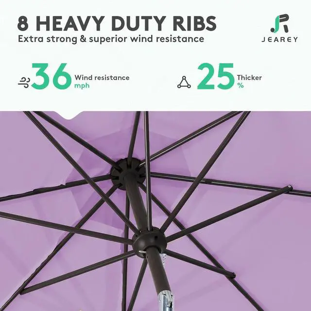 Alt view image 5 of 7 - JEAREY 9FT Outdoor Patio Umbrella Outdoor Table Umbrella with Push Button Tilt and Crank, Market Umbrella 8 Sturdy Ribs UV Protection Waterproof for Garden, Deck, Backyard, Pool (Taro Purple)