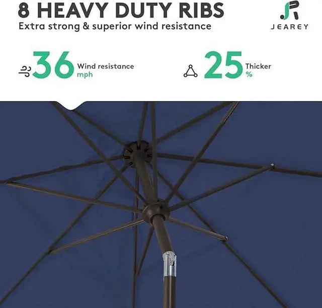 Alt view image 5 of 7 - JEAREY Outdoor Patio Umbrella 9FT Outdoor Table Umbrella with Push Button Tilt and Crank, Market Umbrellas 8 Sturdy Ribs UV Protection Waterproof for Garden, Deck, Pool (Purplish Blue)