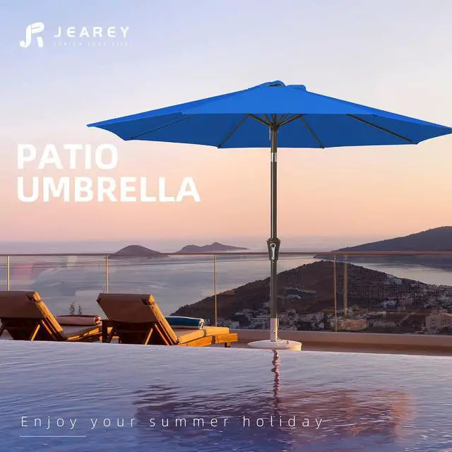 Alt view image 7 of 7 - JEAREY 9FT Outdoor Patio Umbrella Outdoor Table Umbrella with Push Button Tilt and Crank, Market Umbrella 8 Sturdy Ribs UV Protection Waterproof for Garden, Deck, Backyard, Pool (Royal Blue)