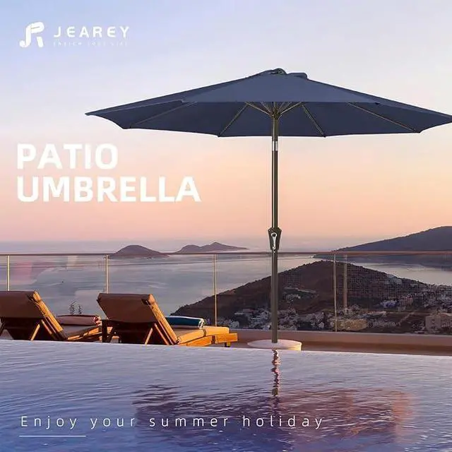 Alt view image 7 of 7 - JEAREY Outdoor Patio Umbrella 9FT Outdoor Table Umbrella with Push Button Tilt and Crank, Market Umbrellas 8 Sturdy Ribs UV Protection Waterproof for Garden, Deck, Pool (Purplish Blue)