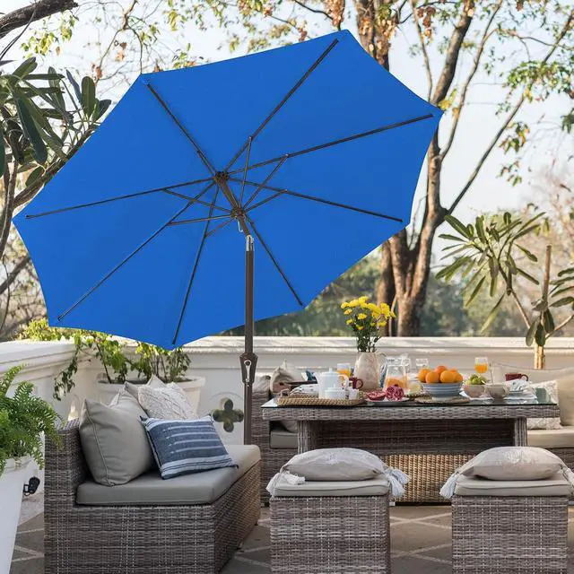 Alt view image 4 of 7 - JEAREY 9FT Outdoor Patio Umbrella Outdoor Table Umbrella with Push Button Tilt and Crank, Market Umbrella 8 Sturdy Ribs UV Protection Waterproof for Garden, Deck, Backyard, Pool (Royal Blue)