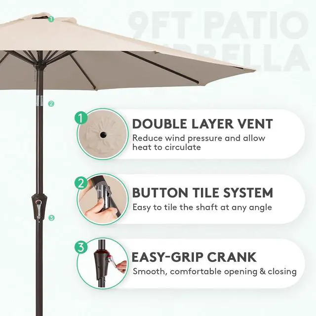 Alt view image 2 of 7 - JEAREY 9FT Outdoor Patio Umbrella Market Umbrella with Push Button Tilt and Crank, Outdoor Table Umbrellas 8 Sturdy Ribs UV Protection Waterproof for Garden, Deck, Backyard, Pool (Cream Beige)