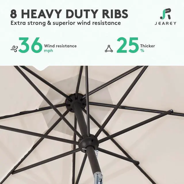 Alt view image 4 of 7 - JEAREY 9FT Outdoor Patio Umbrella Market Umbrella with Push Button Tilt and Crank, Outdoor Table Umbrellas 8 Sturdy Ribs UV Protection Waterproof for Garden, Deck, Backyard, Pool (Cream Beige)