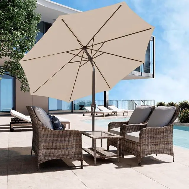 Alt view image 5 of 7 - JEAREY 9FT Outdoor Patio Umbrella Market Umbrella with Push Button Tilt and Crank, Outdoor Table Umbrellas 8 Sturdy Ribs UV Protection Waterproof for Garden, Deck, Backyard, Pool (Cream Beige)