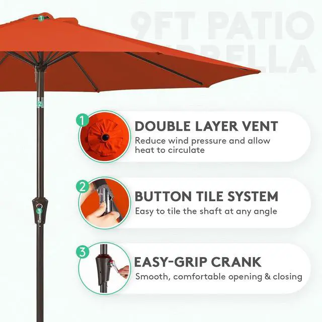 Alt view image 2 of 7 - JEAREY 9FT Outdoor Patio Umbrella, Market Umbrella, Orange | Outdoor Table Umbrellas with 8 Sturdy, Tilt & Crank UV Protection Waterproof for Garden, Deck, Backyard, Pool