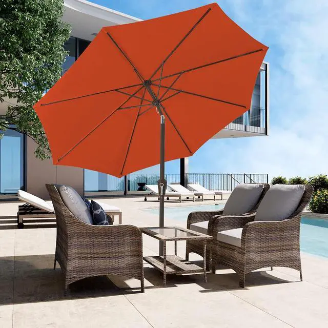 Alt view image 4 of 7 - JEAREY 9FT Outdoor Patio Umbrella, Market Umbrella, Orange | Outdoor Table Umbrellas with 8 Sturdy, Tilt & Crank UV Protection Waterproof for Garden, Deck, Backyard, Pool