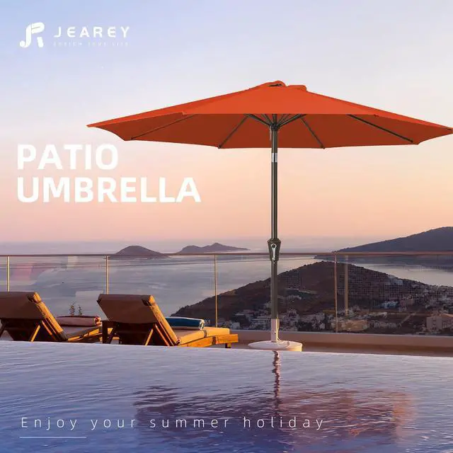 Alt view image 6 of 7 - JEAREY 9FT Outdoor Patio Umbrella, Market Umbrella, Orange | Outdoor Table Umbrellas with 8 Sturdy, Tilt & Crank UV Protection Waterproof for Garden, Deck, Backyard, Pool