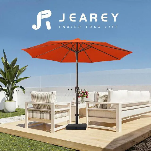 Alt view image 7 of 7 - JEAREY 9FT Outdoor Patio Umbrella, Market Umbrella, Orange | Outdoor Table Umbrellas with 8 Sturdy, Tilt & Crank UV Protection Waterproof for Garden, Deck, Backyard, Pool