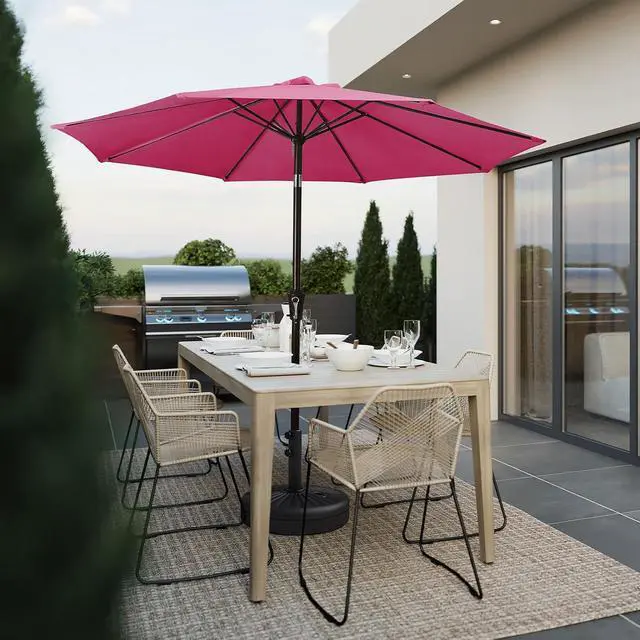 Alt view image 4 of 7 - JEAREY 9FT Outdoor Patio Umbrella Outdoor Table Umbrella with Push Button Tilt and Crank, Market Umbrella 8 Sturdy Ribs UV Protection Waterproof for Garden, Deck, Backyard, Pool (Rose Pink)