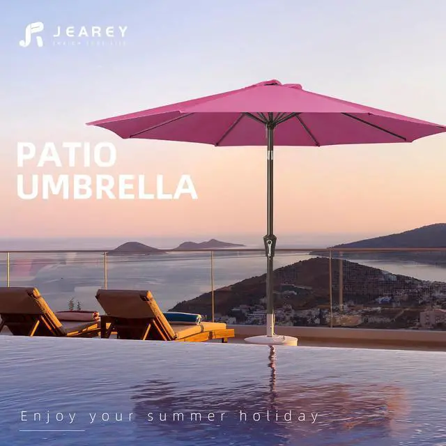 Alt view image 7 of 7 - JEAREY 9FT Outdoor Patio Umbrella Outdoor Table Umbrella with Push Button Tilt and Crank, Market Umbrella 8 Sturdy Ribs UV Protection Waterproof for Garden, Deck, Backyard, Pool (Rose Pink)
