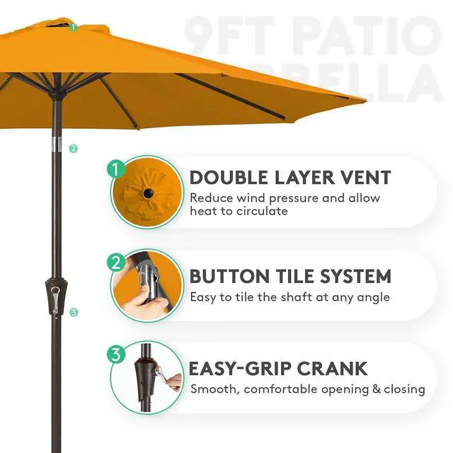 Alt view image 2 of 7 - JEAREY 9FT Outdoor Patio Umbrella Outdoor Table Umbrellas with Push Button Tilt and Crank, Market Umbrella 8 Sturdy Ribs UV Protection Waterproof for Garden, Deck, Backyard, Pool (Sun Orange)