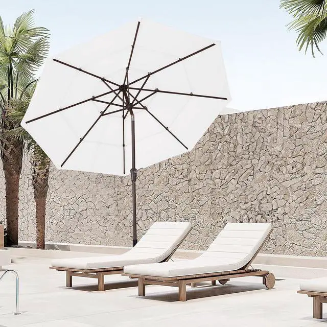 Alt view image 7 of 7 - JEAREY 3 Tier 9 ft Outdoor Patio Umbrella with Tilt and Crank, Off-white | Market Table Umbrella with 8 Sturdy Ribs, 1.5 in Pole, UV Protection Waterproof Sunproof for Pool, Deck and Backyard