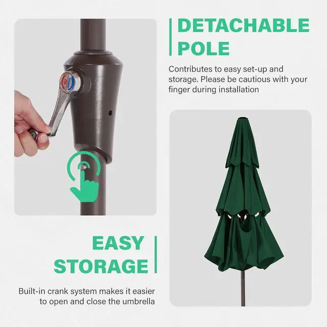 Alt view image 5 of 7 - JEAREY 3 Tier 9 ft Outdoor Patio Umbrella with Tilt and Crank, Dark Green | Market Table Umbrella with 8 Sturdy Ribs, 1.5 in Pole, UV Protection Waterproof Sunproof for Pool, Deck and Backyard