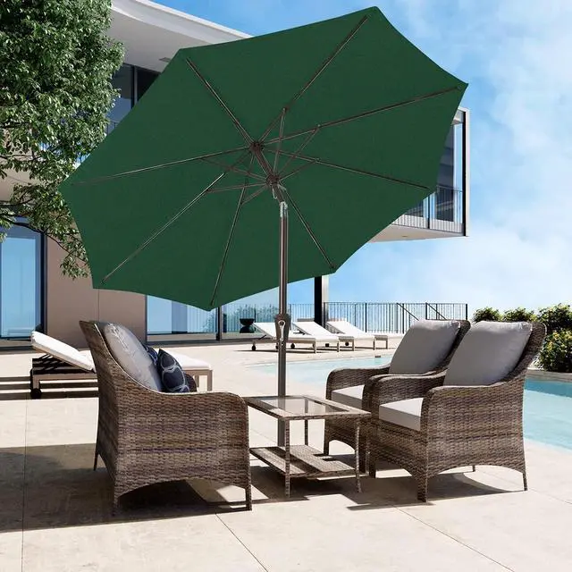 Alt view image 6 of 7 - JEAREY 9FT Outdoor Patio Umbrella Outdoor Table Umbrella with Push Button Tilt and Crank, Market Umbrella 8 Sturdy Ribs UV Protection Waterproof for Garden, Deck, Backyard, Pool (Dark Green)