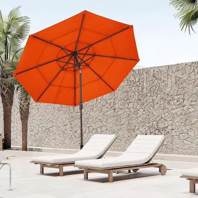 Alt view image 7 of 7 - JEAREY 3 Tier 9 ft Outdoor Patio Umbrella with Tilt and Crank, Orange | Market Table Umbrella with 8 Sturdy Ribs, 1.5 in Pole, UV Protection Waterproof Sunproof for Pool, Deck and Backyard