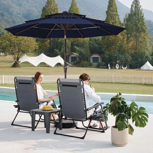 Alt view image 2 of 7 - JEAREY 3 Tier 9 ft Outdoor Patio Umbrella with Tilt and Crank, Navy | Market Table Umbrella with 8 Sturdy Ribs, 1.5 in Pole, UV Protection Waterproof Sunproof for Pool, Deck and Backyard