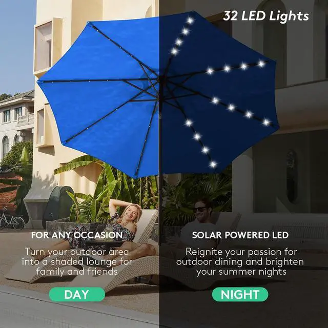Alt view image 6 of 7 - JEAREY 9FT Outdoor Patio Umbrella with Solar Lights, LED Lighted Pool Umbrella with Tilt and Crank, Outdoor Table Umbrellas for Deck, Yard & Market (Royal Blue)