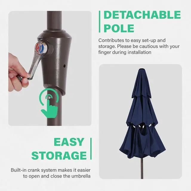 Alt view image 5 of 7 - JEAREY 3 Tier 9 ft Outdoor Patio Umbrella with Tilt and Crank, Navy | Market Table Umbrella with 8 Sturdy Ribs, 1.5 in Pole, UV Protection Waterproof Sunproof for Pool, Deck and Backyard
