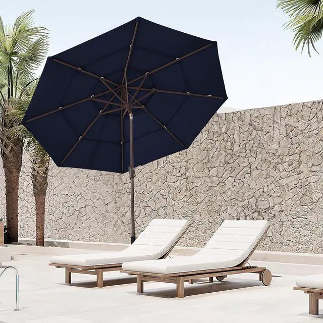 Alt view image 6 of 7 - JEAREY 3 Tier 9 ft Outdoor Patio Umbrella with Tilt and Crank, Navy | Market Table Umbrella with 8 Sturdy Ribs, 1.5 in Pole, UV Protection Waterproof Sunproof for Pool, Deck and Backyard