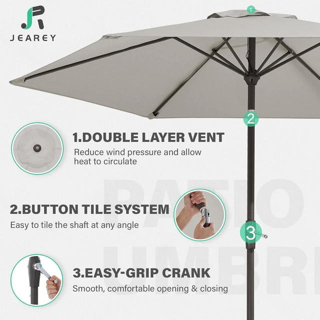 Alt view image 3 of 7 - JEAREY 7.5 FT Patio Umbrella, Market Umbrella with Tilt & Crank,Light Grey