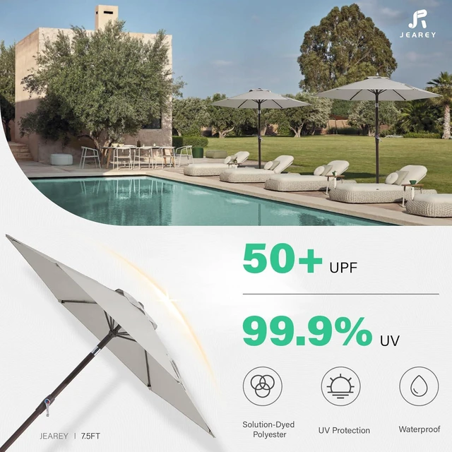 Alt view image 5 of 7 - JEAREY 7.5 FT Patio Umbrella, Market Umbrella with Tilt & Crank,Light Grey