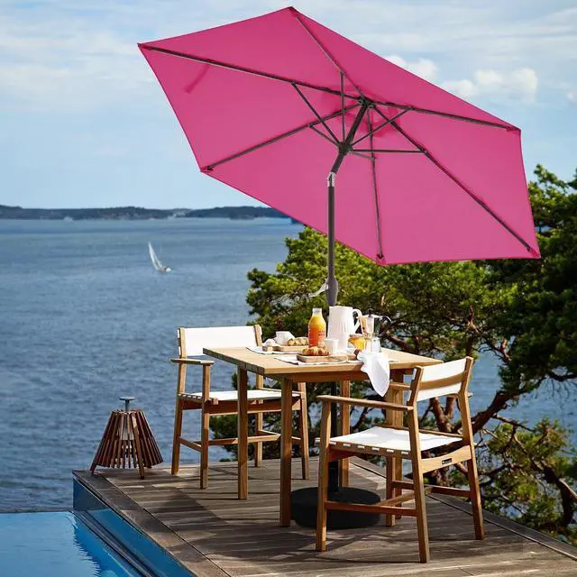 Alt view image 4 of 7 - JEAREY 7.5 ft Outdoor Patio Umbrella, Table Umbrella, Rose Pink | 6 Sturdy Ribs, Tilt & Crank lift, Vented Canopy, Ideal for Garden, Deck, Backyard, Pool & Beach
