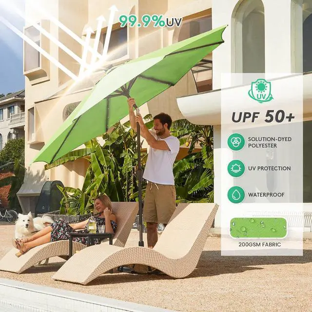 Alt view image 5 of 7 - JEAREY 9FT Outdoor Patio Umbrella with Solar Lights, LED Lighted Pool Umbrella with Tilt and Crank, Outdoor Table Umbrellas for Deck, Yard & Market (Grass Green)