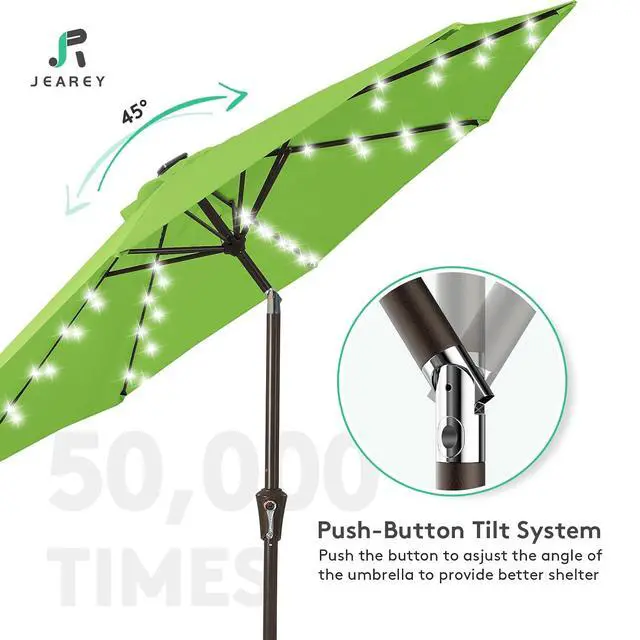 Alt view image 4 of 7 - JEAREY 9FT Outdoor Patio Umbrella with Solar Lights, LED Lighted Pool Umbrella with Tilt and Crank, Outdoor Table Umbrellas for Deck, Yard & Market (Grass Green)