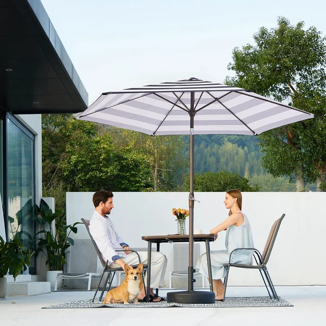 Alt view image 3 of 4 - JEAREY 7.5FT Patio Umbrella Market Table Umbrella with 6 Sturdy Ribs, Push Button Tilt/Crank Outdoor Umbrella for Garden, Deck, Backyard, Pool, Black & White Stripe