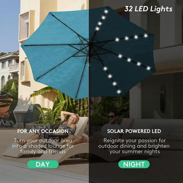 Alt view image 7 of 7 - JEAREY 9FT Outdoor Patio Umbrella with Solar Lights, LED Lighted Pool Umbrella with Tilt and Crank, Outdoor Table Umbrellas for Deck, Yard & Market (Lake Blue)