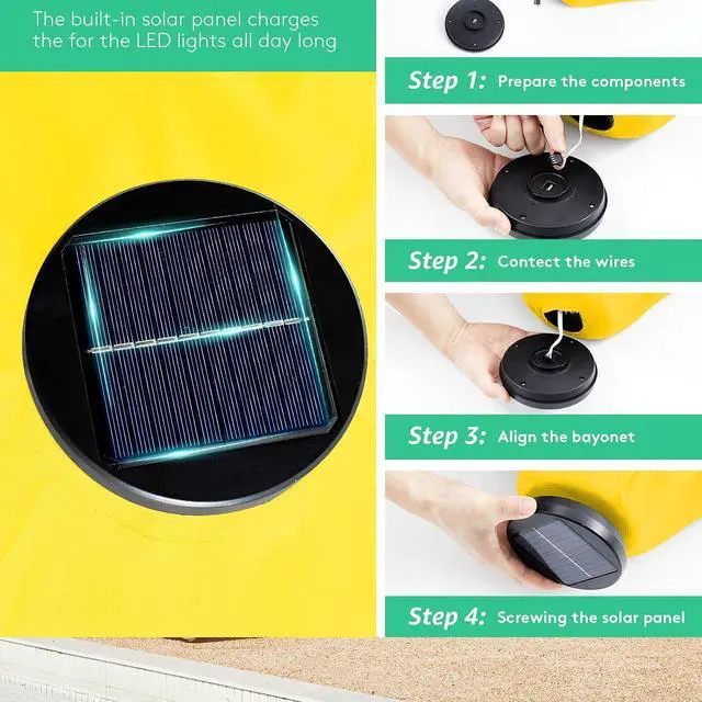 Alt view image 3 of 7 - JEAREY 9' Patio Umbrella with Solar Lights, LED Umbrella, Lemon | Outdoor Table Market Umbrellas with 8 Sturdy, Tilt & Crank UV Protection Waterproof for Garden, Deck, Backyard, Pool